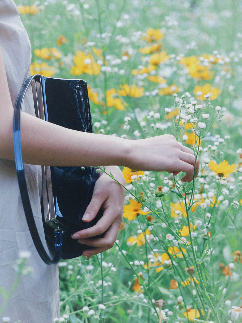 Sage Mini Frame Bag Patent Black_Silver Frame