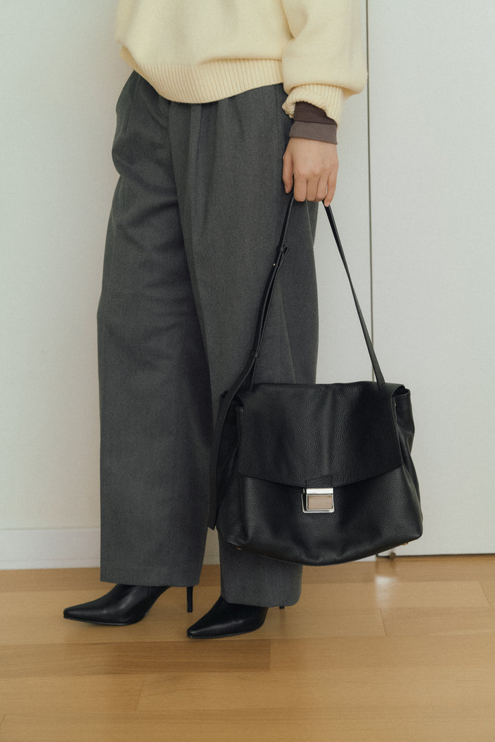 Delfi Leather Satchel Bag Large Black