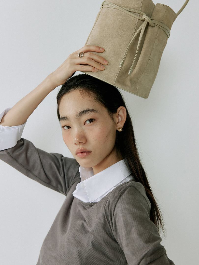 [Ships as available from 10/24] Tulip Bucket Bag Suede Ivory
