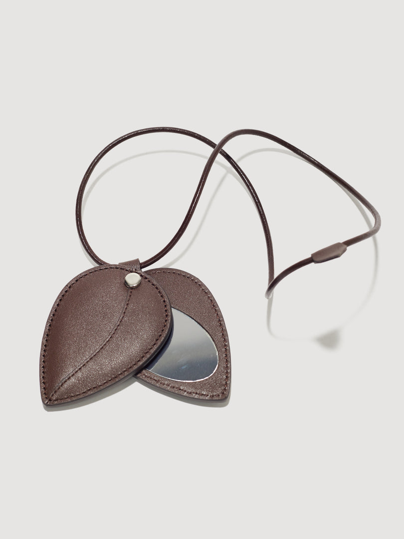 Leaf Mirror Keyring Brown