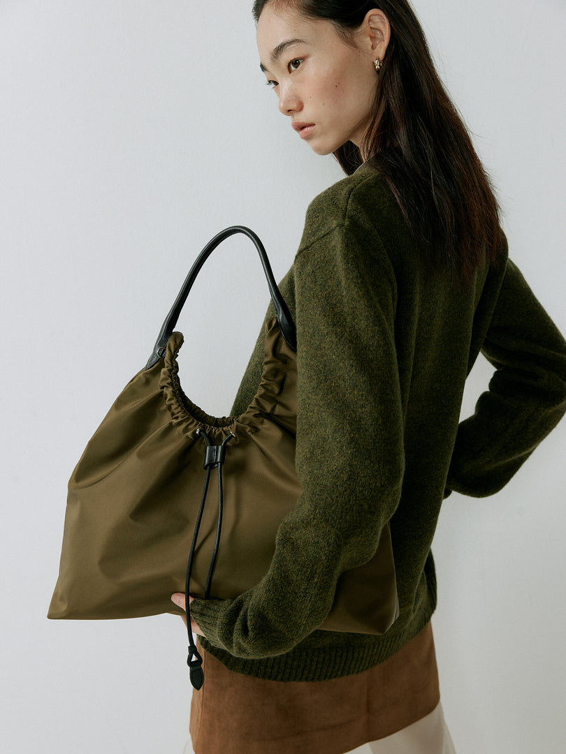[Ships as available from 10/24] Kara Nylon Shoulder Bag Khaki Brown