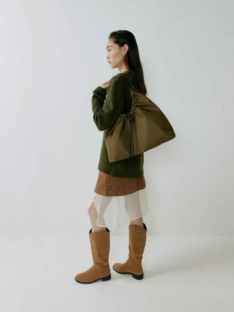 [Ships as available from 10/24] Kara Nylon Shoulder Bag Khaki Brown