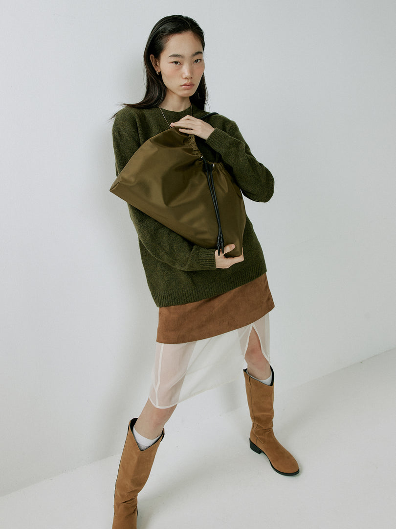 [Ships as available from 10/24] Kara Nylon Shoulder Bag Khaki Brown
